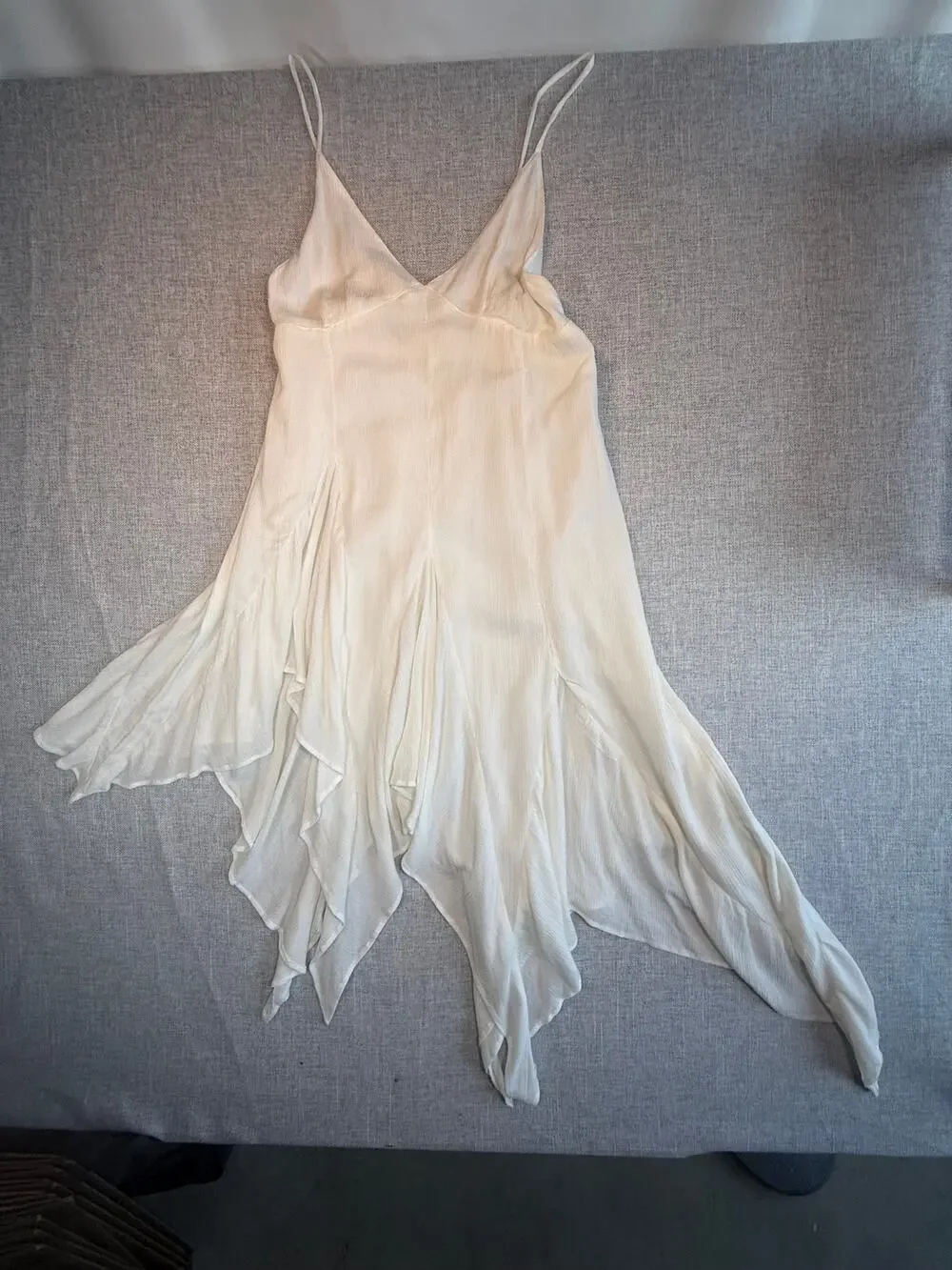 Free People Ivory Fairycore Asymmetrical Handkerchief Hem Maxi Dress Boho S